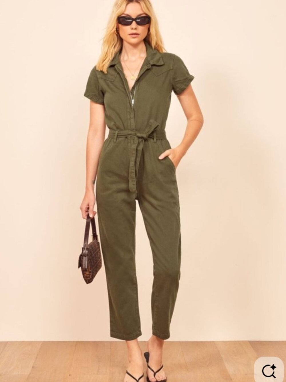 Reformation Denim Jumpsuit in Army Green | Size 4